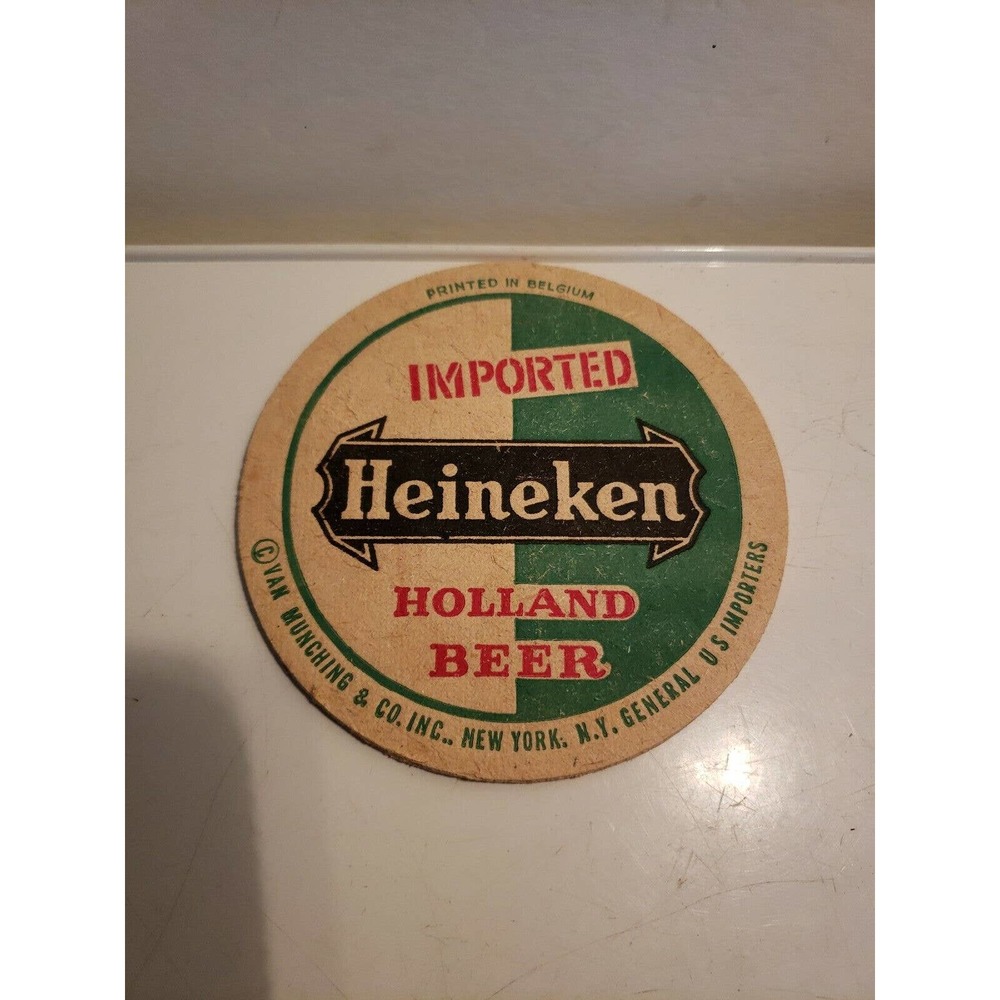 Vintage Imported Heineken Holland Beer Coaster - Printed in Belgium - Green